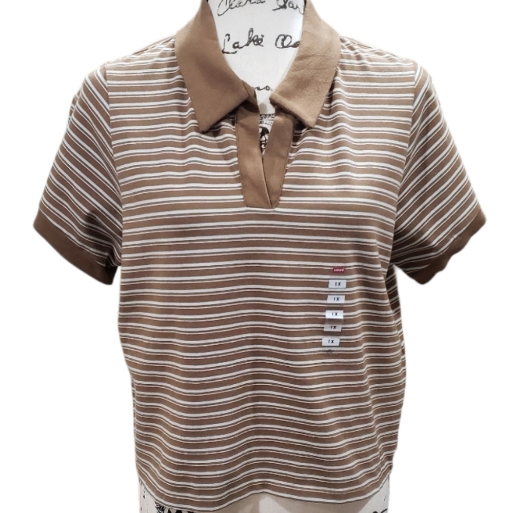 Levi's Short Sleeve Striped Cropped Polo Style Top